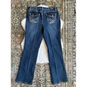 Earl Jean Womens Bootcut Jeans Dark Wash Embellished Pockets Size 10